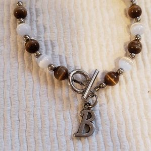 Tiger eye bead toggle bracelet with letter B charm